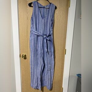 Calvin Klein Blue and White Striped Jumpsuit size 14